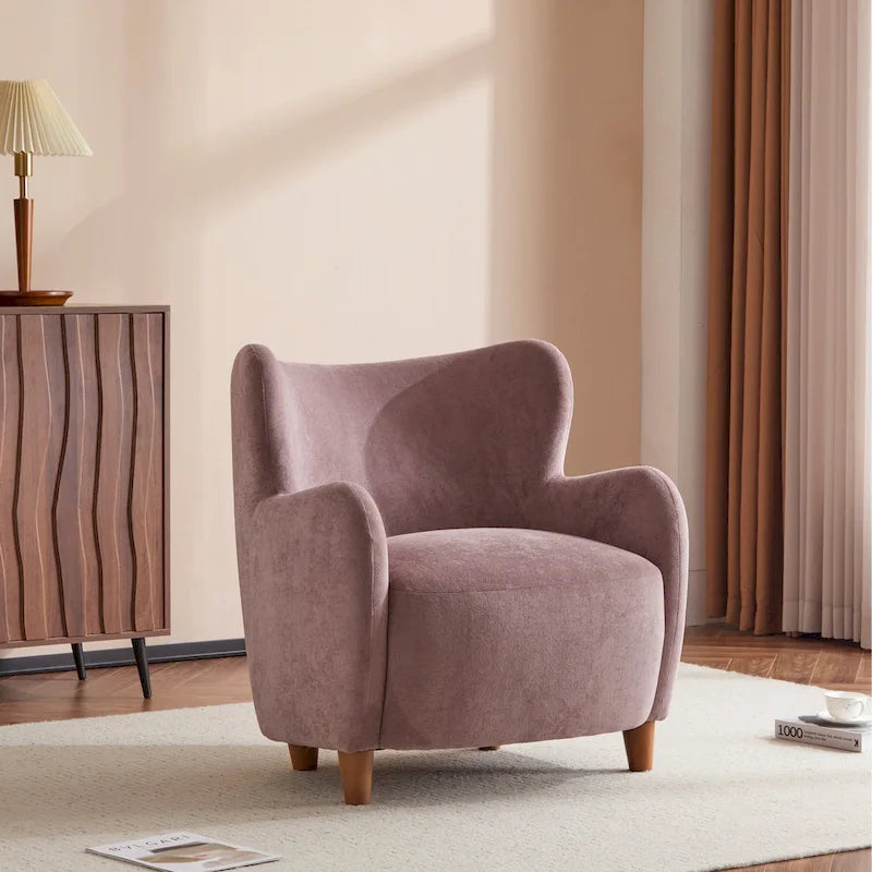 Fabric Wingback Accent Chair with Tapered Legs – Camel / White / Pinkish Purple / Brown / Olive Green / Gray Blue, 1-Person Use