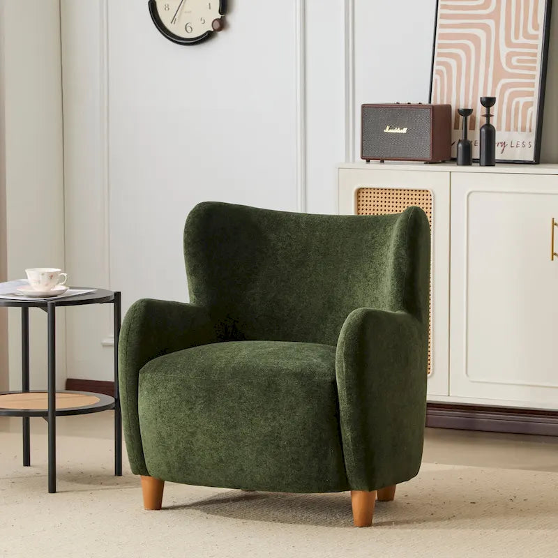 Fabric Wingback Accent Chair with Tapered Legs – Camel / White / Pinkish Purple / Brown / Olive Green / Gray Blue, 1-Person Use