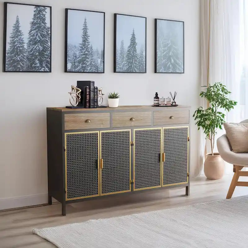 Freestanding Sideboard Cabinet with Drawers and Closed Storage – Dark Gray, 1-Unit