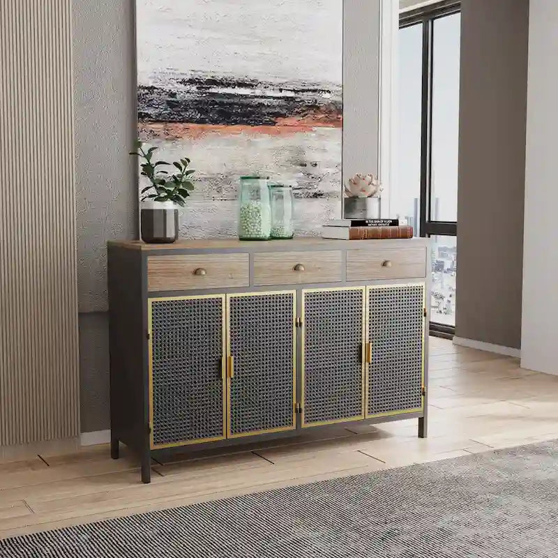 Freestanding Sideboard Cabinet with Drawers and Closed Storage – Dark Gray, 1-Unit