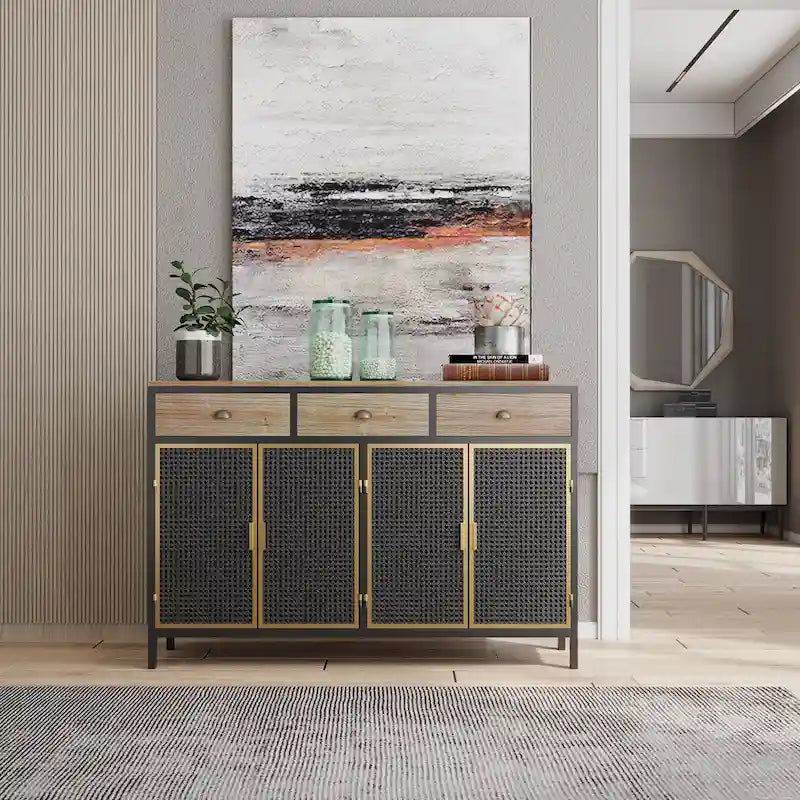Freestanding Sideboard Cabinet with Drawers and Closed Storage – Dark Gray, 1-Unit
