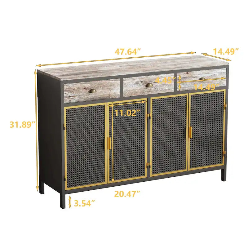 Freestanding Sideboard Cabinet with Drawers and Closed Storage – Dark Gray, 1-Unit