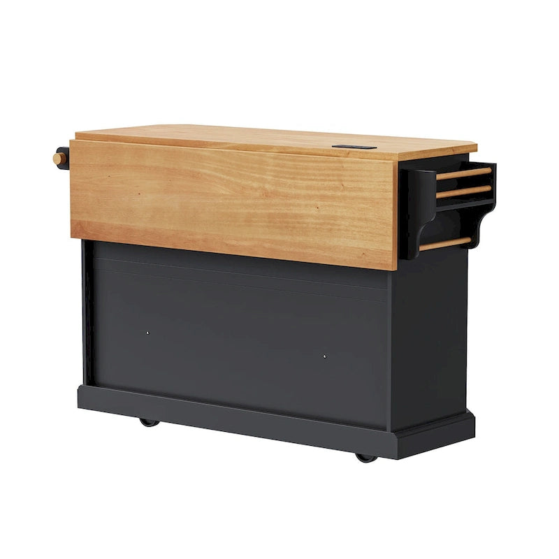 Drop-Leaf Kitchen Island Cart with Drawers – White / Black, 1-Person Use
