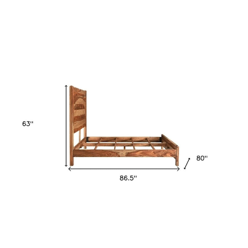 King Solid Sheesham Wood Bed Frame with Live Edge Panel Headboard and Footboard – Brown, 2-Person Use
