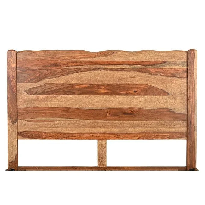 King Solid Sheesham Wood Bed Frame with Live Edge Panel Headboard and Footboard – Brown, 2-Person Use