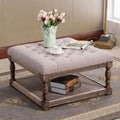 Button-Tufted Linen Ottoman with Lower Shelf – Light Gray / Blue / Dark Gray / Cream / Gray, 1-Person Use