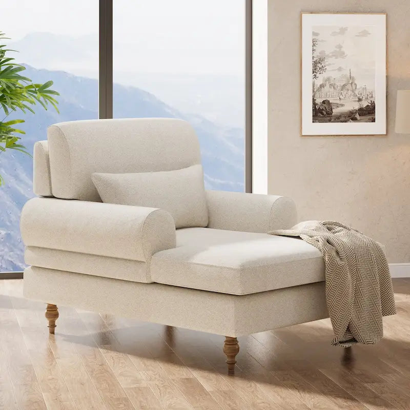 Oversized Chaise Lounge Chair with Adjustable Backrest – Off White / Grey, 1-Person Use