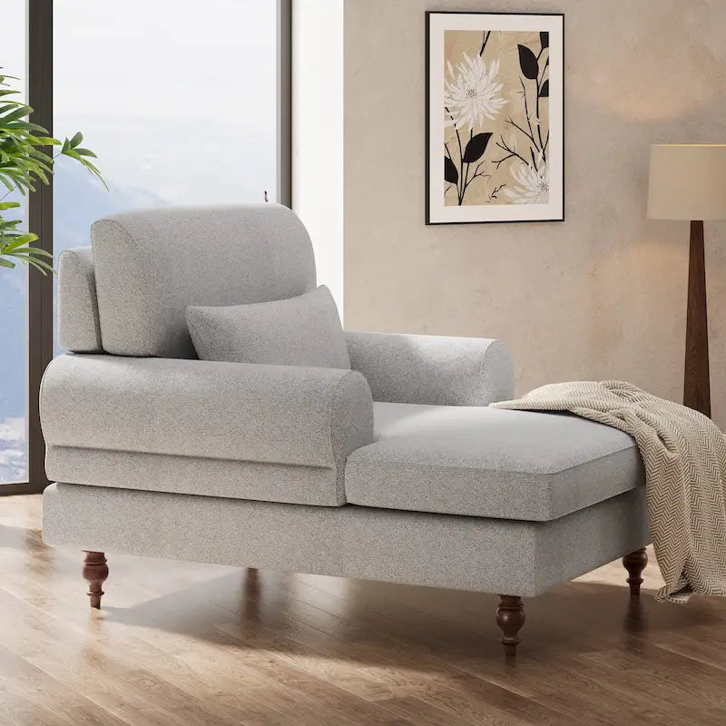 Oversized Chaise Lounge Chair with Adjustable Backrest – Off White / Grey, 1-Person Use