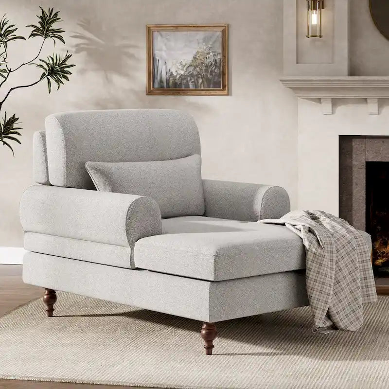 Oversized Chaise Lounge Chair with Adjustable Backrest – Off White / Grey, 1-Person Use