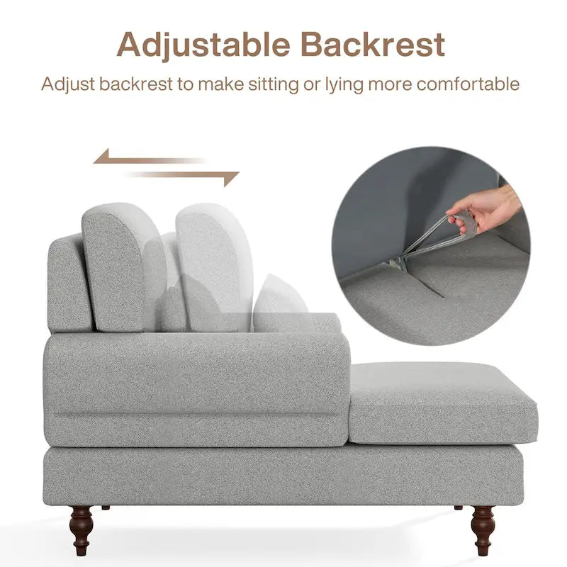 Oversized Chaise Lounge Chair with Adjustable Backrest – Off White / Grey, 1-Person Use