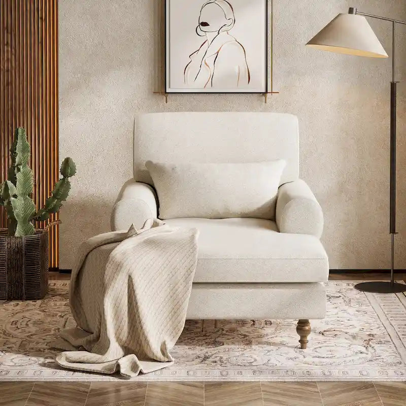 Oversized Chaise Lounge Chair with Adjustable Backrest – Off White / Grey, 1-Person Use