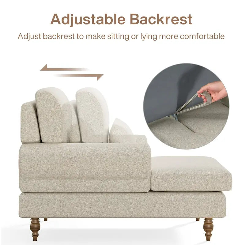 Oversized Chaise Lounge Chair with Adjustable Backrest – Off White / Grey, 1-Person Use