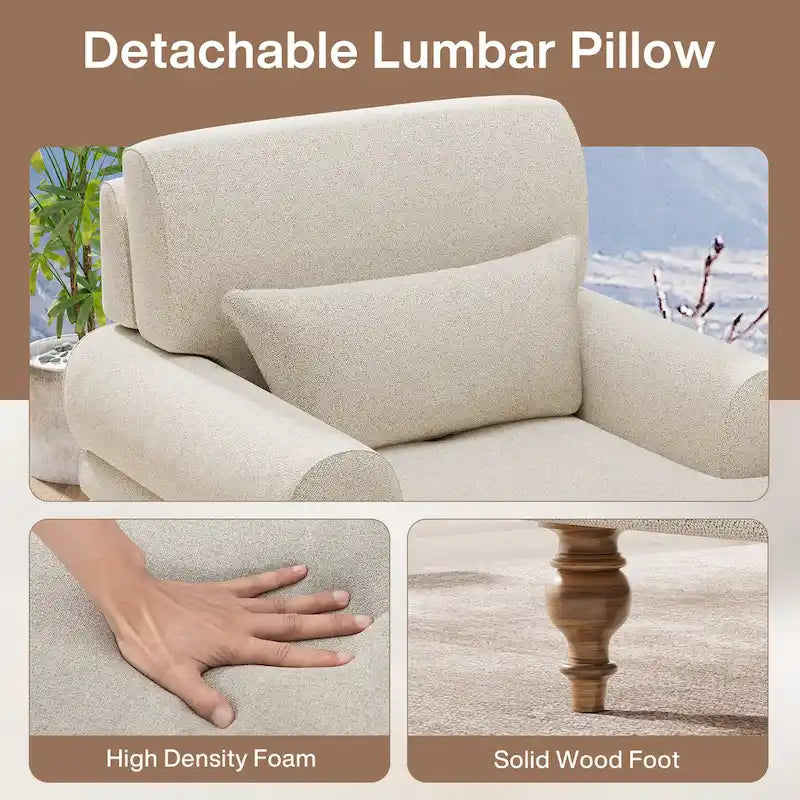 Oversized Chaise Lounge Chair with Adjustable Backrest – Off White / Grey, 1-Person Use