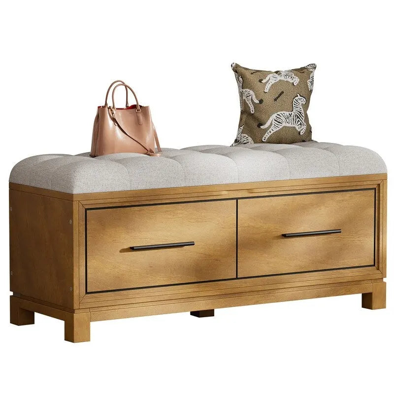 Shoe Bench with Removable Cushion, Hidden Storage and Safety Hinge – Navy Blue / Natural / White / Espresso, 1-2 Person Use