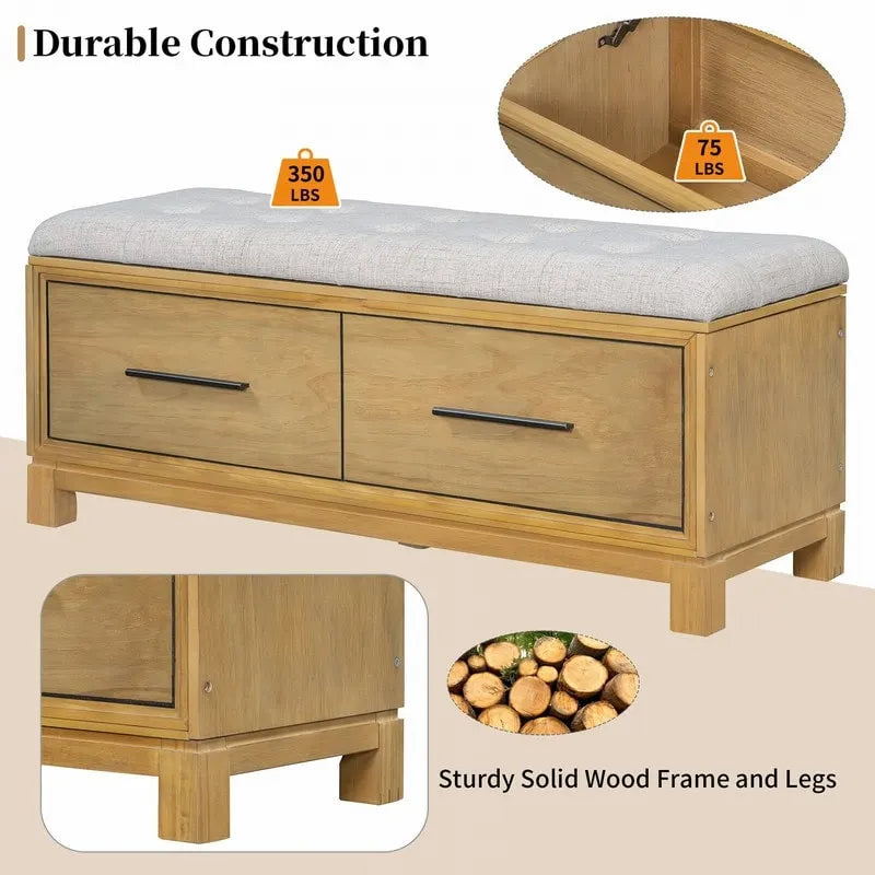 Shoe Bench with Removable Cushion, Hidden Storage and Safety Hinge – Navy Blue / Natural / White / Espresso, 1-2 Person Use