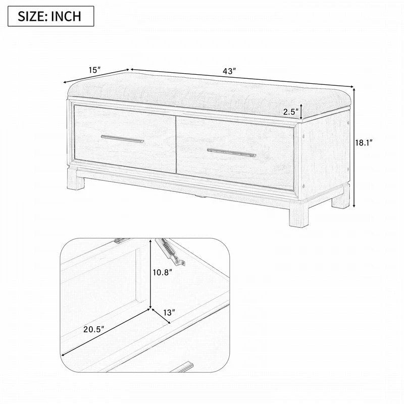 Shoe Bench with Removable Cushion, Hidden Storage and Safety Hinge – Navy Blue / Natural / White / Espresso, 1-2 Person Use