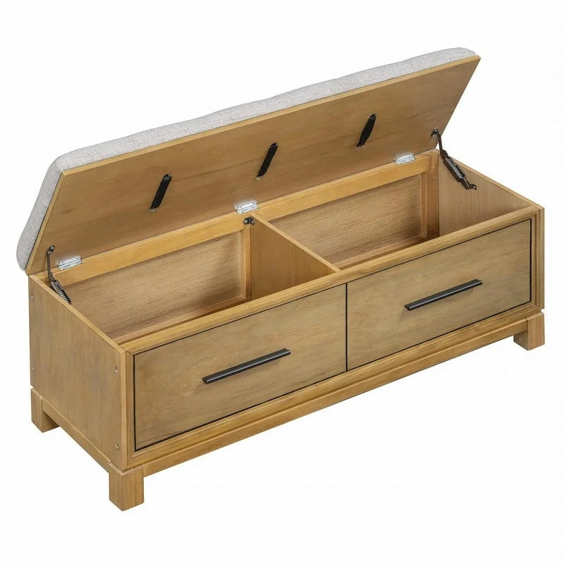 Shoe Bench with Removable Cushion, Hidden Storage and Safety Hinge – Navy Blue / Natural / White / Espresso, 1-2 Person Use