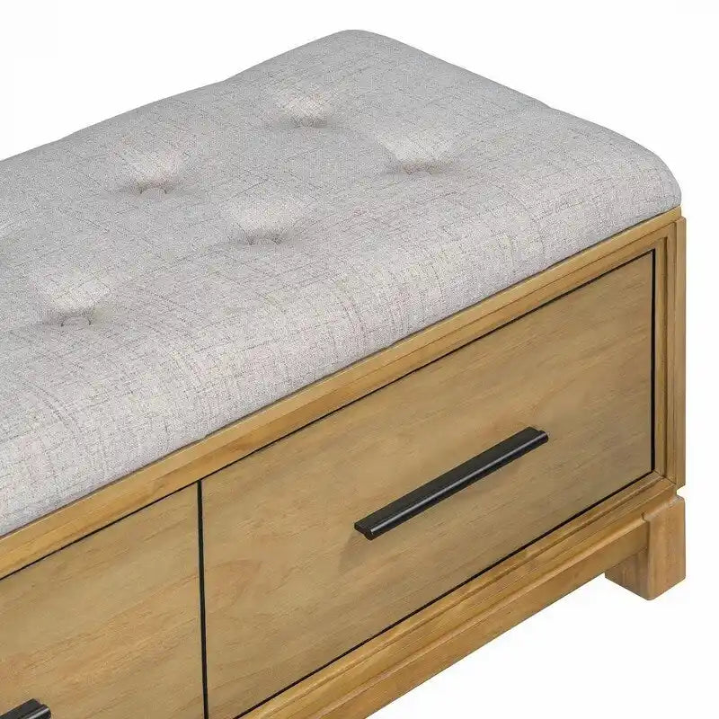 Shoe Bench with Removable Cushion, Hidden Storage and Safety Hinge – Navy Blue / Natural / White / Espresso, 1-2 Person Use