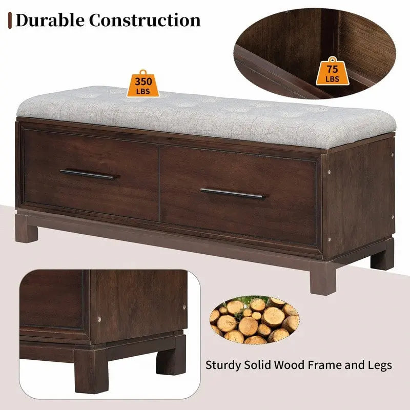 Shoe Bench with Removable Cushion, Hidden Storage and Safety Hinge – Navy Blue / Natural / White / Espresso, 1-2 Person Use