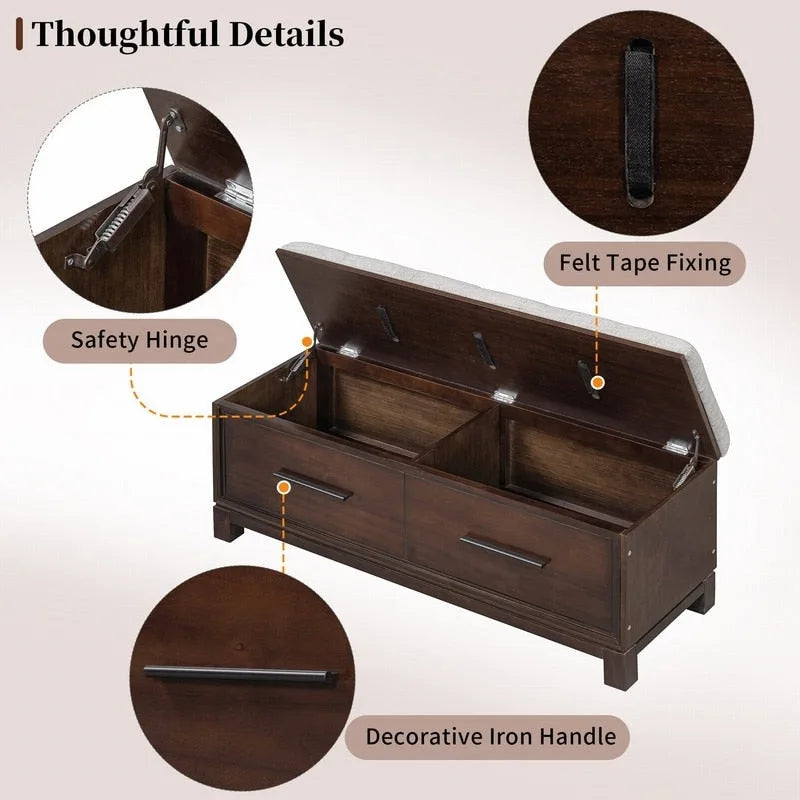 Shoe Bench with Removable Cushion, Hidden Storage and Safety Hinge – Navy Blue / Natural / White / Espresso, 1-2 Person Use