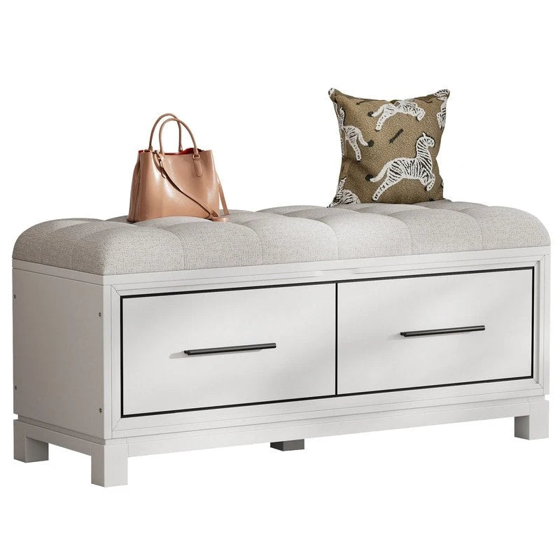 Shoe Bench with Removable Cushion, Hidden Storage and Safety Hinge – Navy Blue / Natural / White / Espresso, 1-2 Person Use
