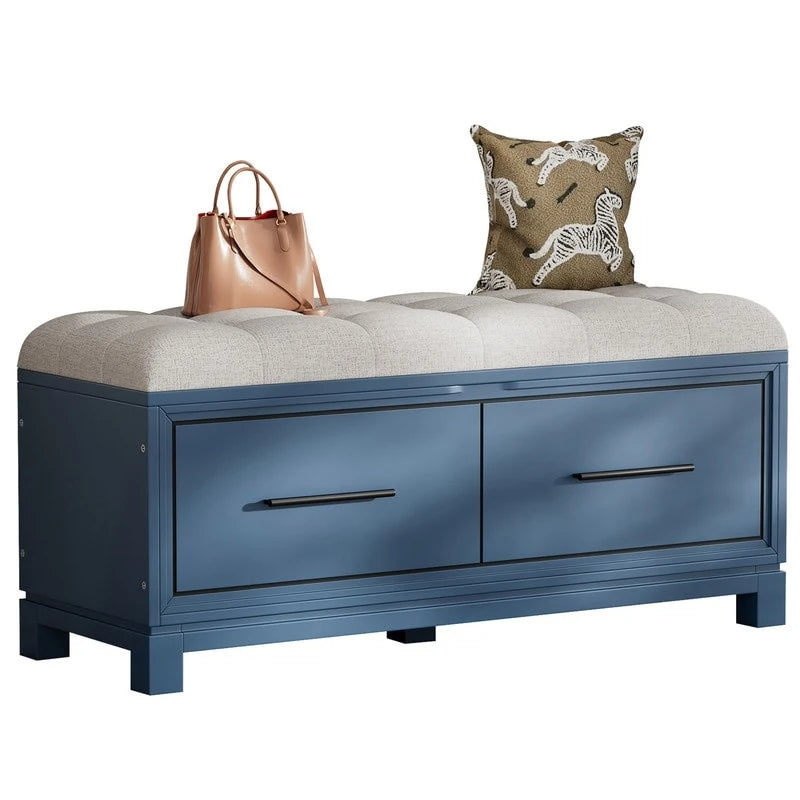 Shoe Bench with Removable Cushion, Hidden Storage and Safety Hinge – Navy Blue / Natural / White / Espresso, 1-2 Person Use