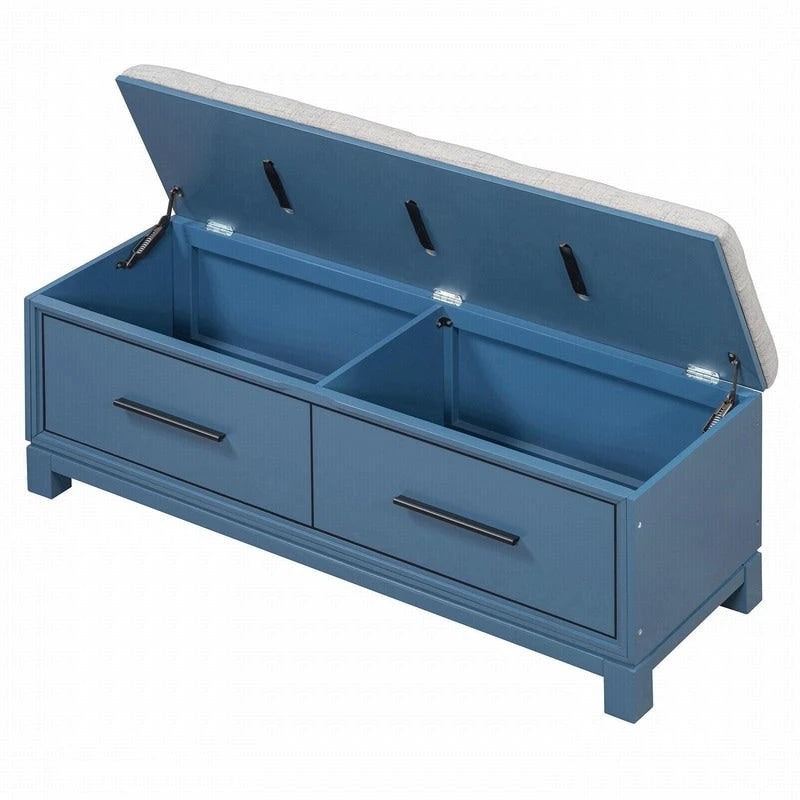 Shoe Bench with Removable Cushion, Hidden Storage and Safety Hinge – Navy Blue / Natural / White / Espresso, 1-2 Person Use