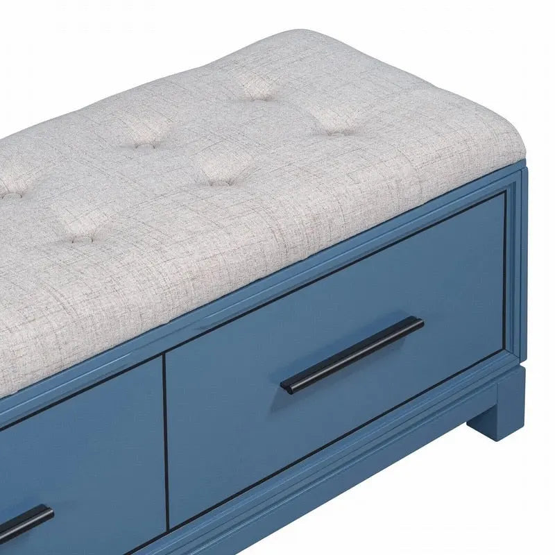 Shoe Bench with Removable Cushion, Hidden Storage and Safety Hinge – Navy Blue / Natural / White / Espresso, 1-2 Person Use
