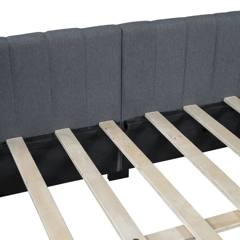 Full-Size Upholstered Daybed with Linen Backrest and 2 Storage Drawers – Gray, 1-Unit
