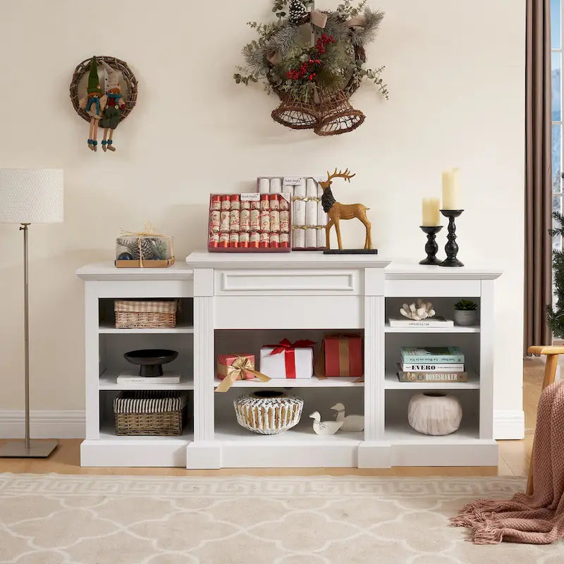 TV Stand with Storage Cabinet and 5 Adjustable Shelves for TVs up to 65" – White, 1-Person Use