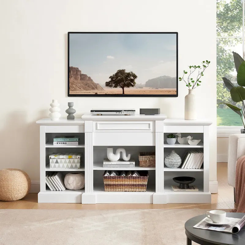 TV Stand with Storage Cabinet and 5 Adjustable Shelves for TVs up to 65" – White, 1-Person Use