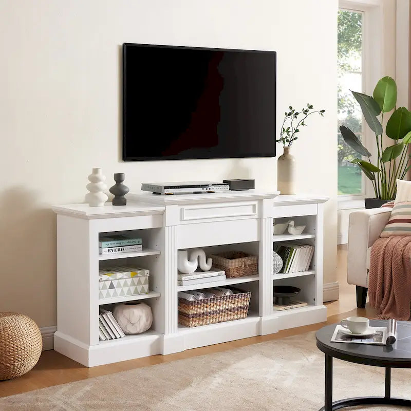 TV Stand with Storage Cabinet and 5 Adjustable Shelves for TVs up to 65" – White, 1-Person Use