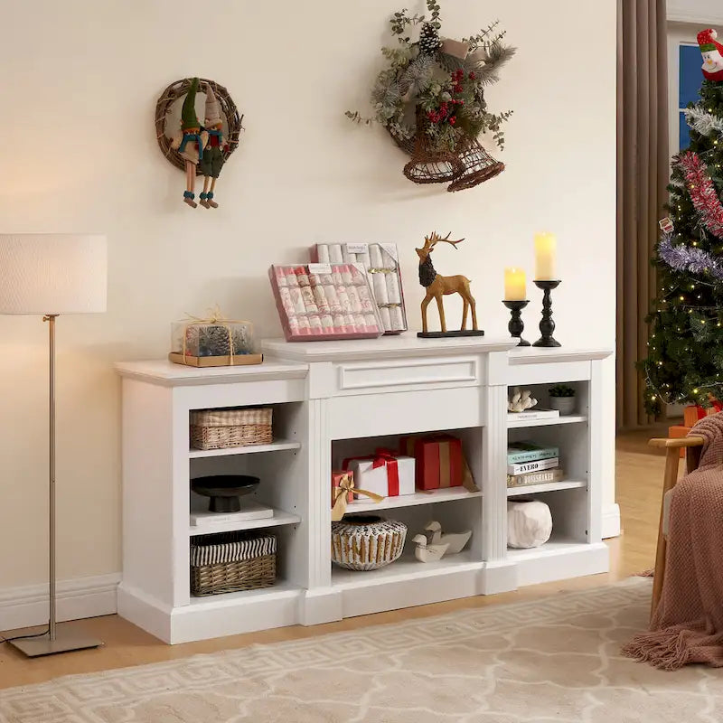 TV Stand with Storage Cabinet and 5 Adjustable Shelves for TVs up to 65" – White, 1-Person Use