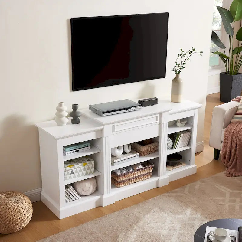 TV Stand with Storage Cabinet and 5 Adjustable Shelves for TVs up to 65" – White, 1-Person Use