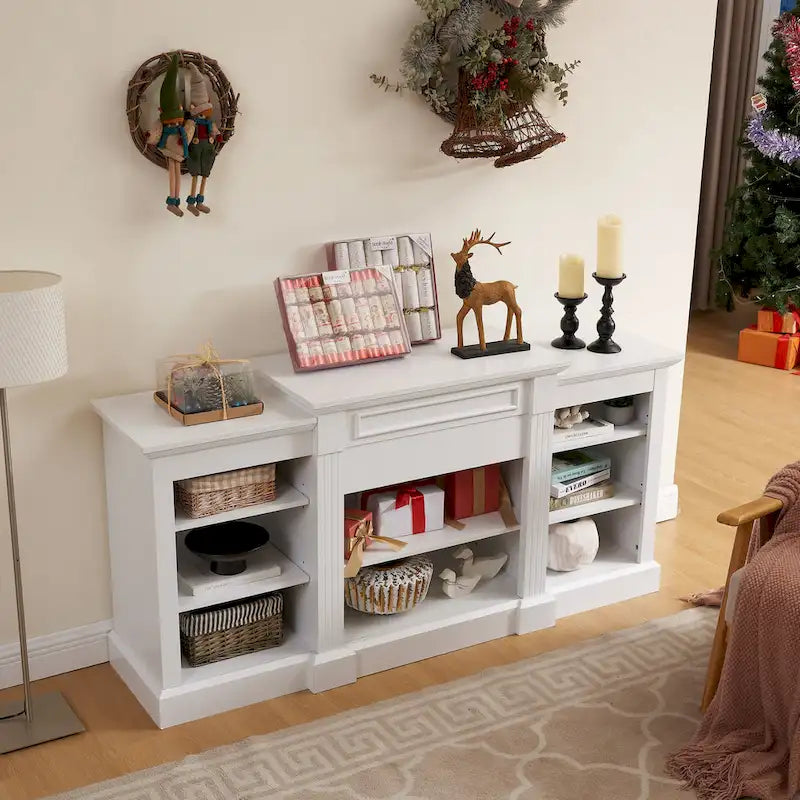 TV Stand with Storage Cabinet and 5 Adjustable Shelves for TVs up to 65" – White, 1-Person Use