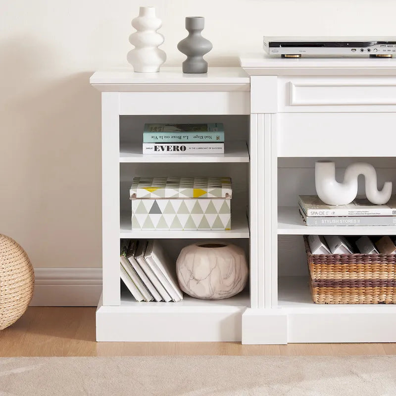 TV Stand with Storage Cabinet and 5 Adjustable Shelves for TVs up to 65" – White, 1-Person Use