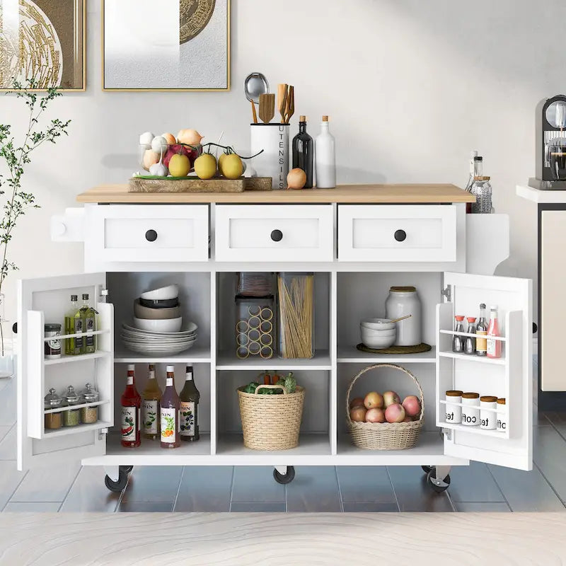 Rolling Kitchen Cart with Drop-Leaf Countertop – Black / Blue / White, 1-Person Use