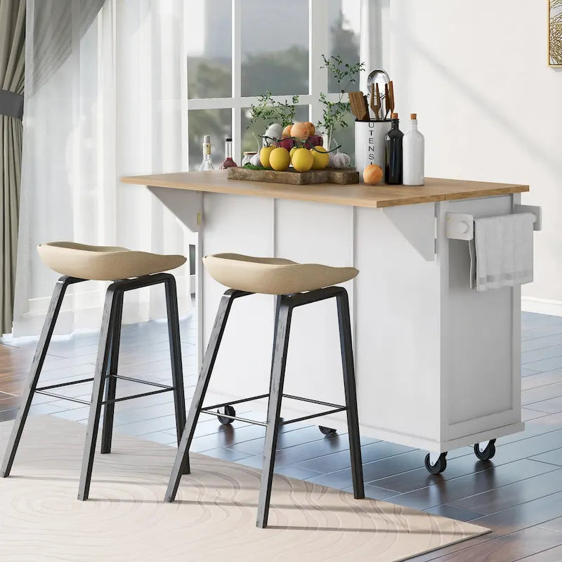 Rolling Kitchen Cart with Drop-Leaf Countertop – Black / Blue / White, 1-Person Use
