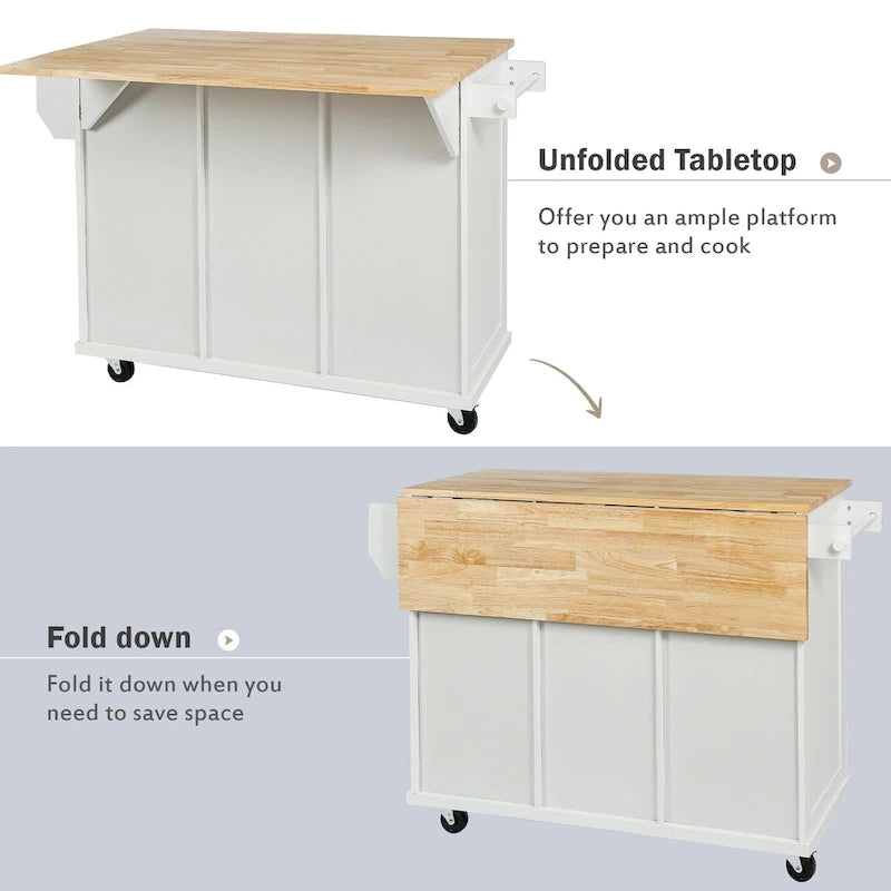 Rolling Kitchen Cart with Drop-Leaf Countertop – Black / Blue / White, 1-Person Use