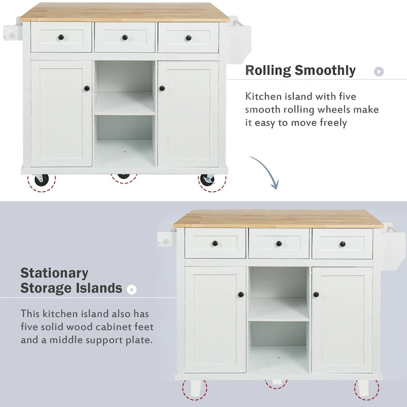 Rolling Kitchen Cart with Drop-Leaf Countertop – Black / Blue / White, 1-Person Use