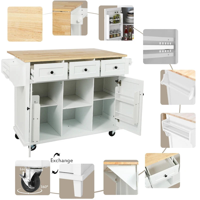 Rolling Kitchen Cart with Drop-Leaf Countertop – Black / Blue / White, 1-Person Use
