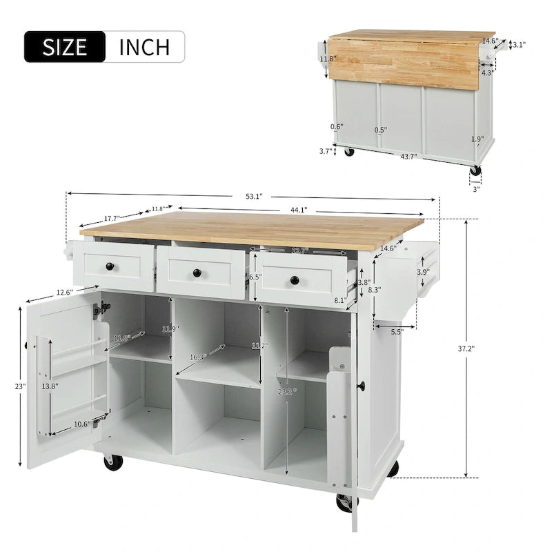 Rolling Kitchen Cart with Drop-Leaf Countertop – Black / Blue / White, 1-Person Use