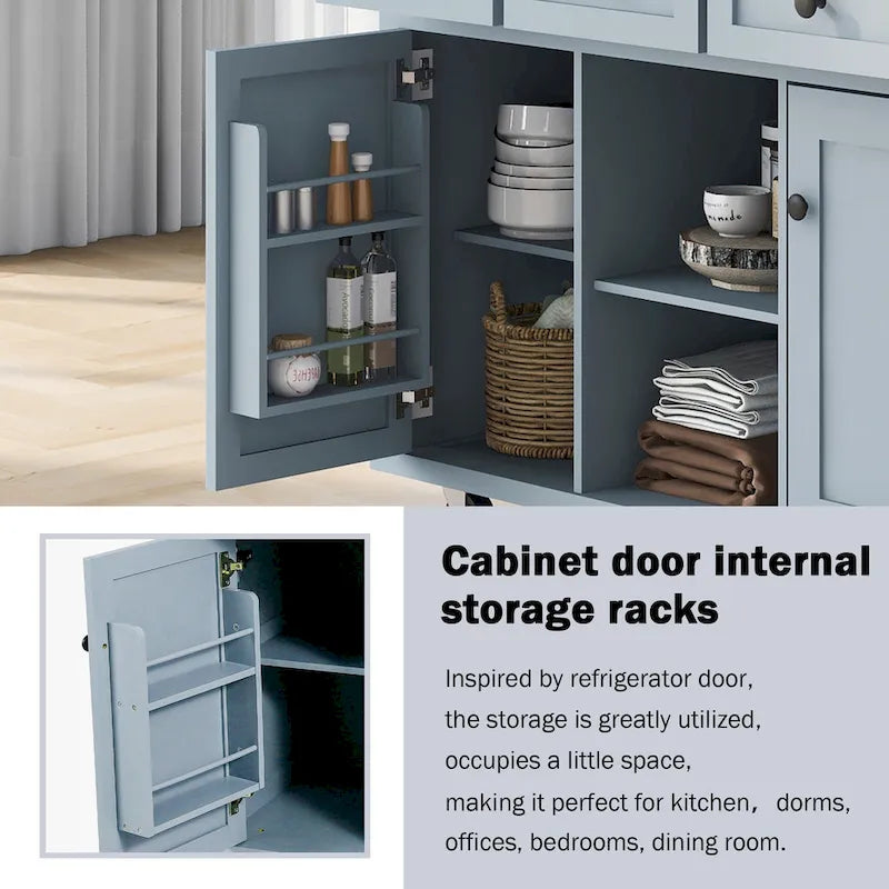 Rolling Kitchen Cart with Drop-Leaf Countertop – Black / Blue / White, 1-Person Use