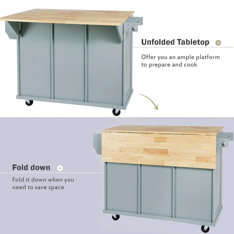 Rolling Kitchen Cart with Drop-Leaf Countertop – Black / Blue / White, 1-Person Use