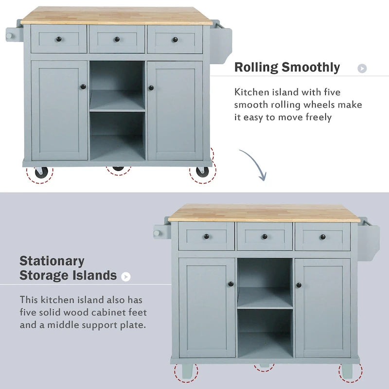 Rolling Kitchen Cart with Drop-Leaf Countertop – Black / Blue / White, 1-Person Use