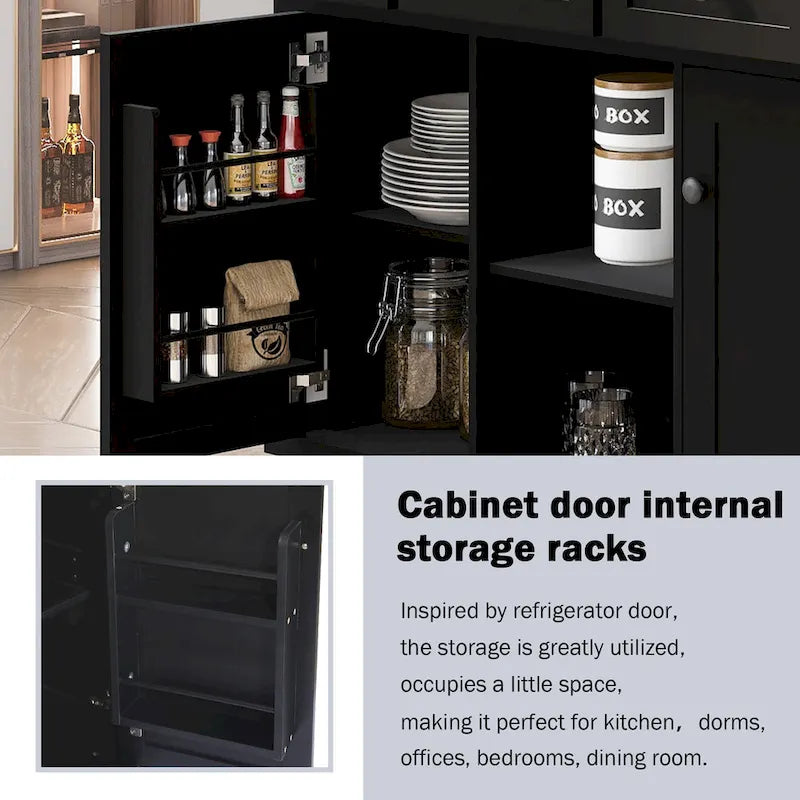Rolling Kitchen Cart with Drop-Leaf Countertop – Black / Blue / White, 1-Person Use