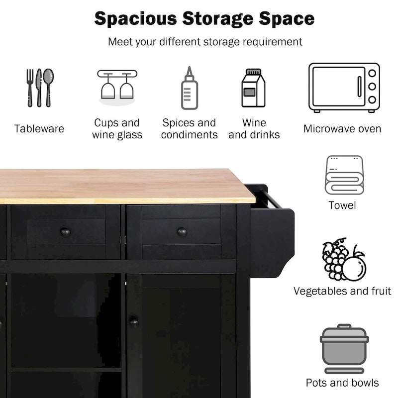 Rolling Kitchen Cart with Drop-Leaf Countertop – Black / Blue / White, 1-Person Use