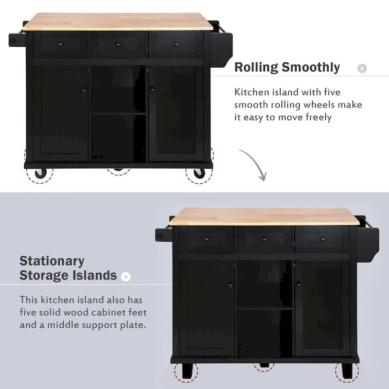 Rolling Kitchen Cart with Drop-Leaf Countertop – Black / Blue / White, 1-Person Use