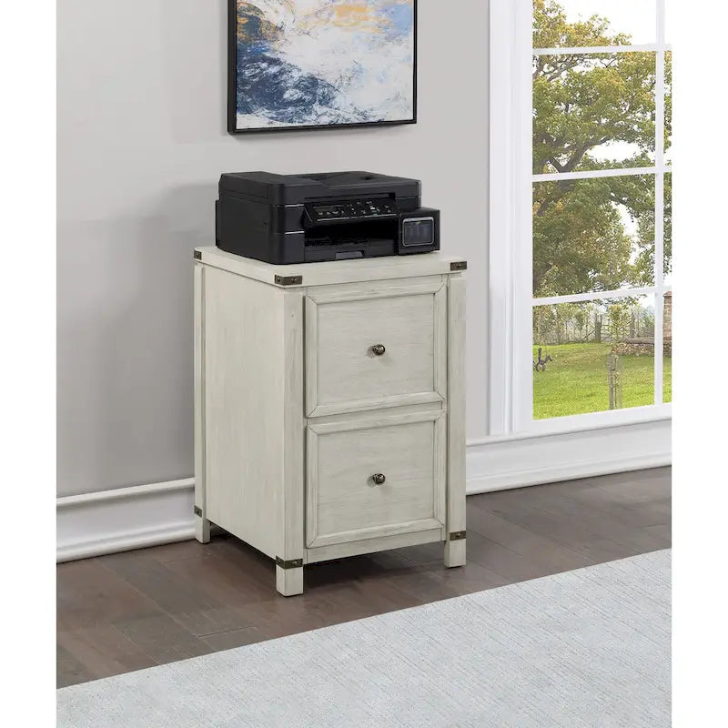 2-Drawer Letter-Size File Cabinet in Champagne Oak Wood Veneer – Off-White, 1-Unit
