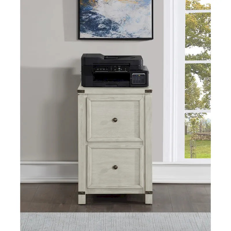 2-Drawer Letter-Size File Cabinet in Champagne Oak Wood Veneer – Off-White, 1-Unit